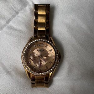 Fossil Rose Gold Watch with Crystal Bezel